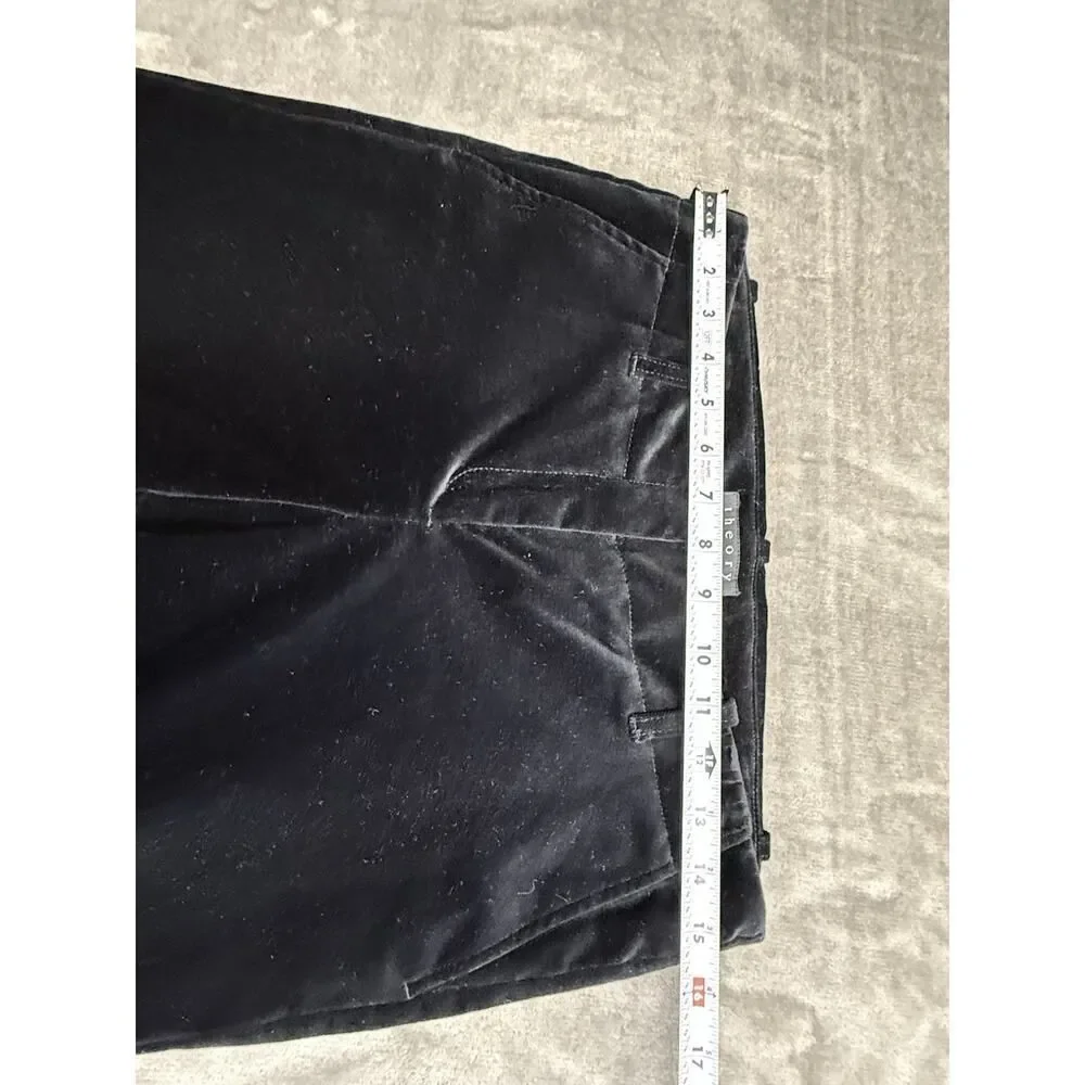 Theory Women’s Black Velvet Low Rise Wide Leg Pleated Pants Size 6